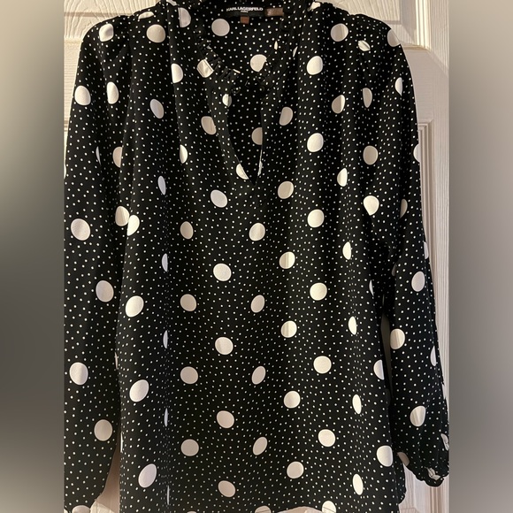 Karl Lagerfeld Black and White Polka Dot Women's Top - Picture 3 of 8